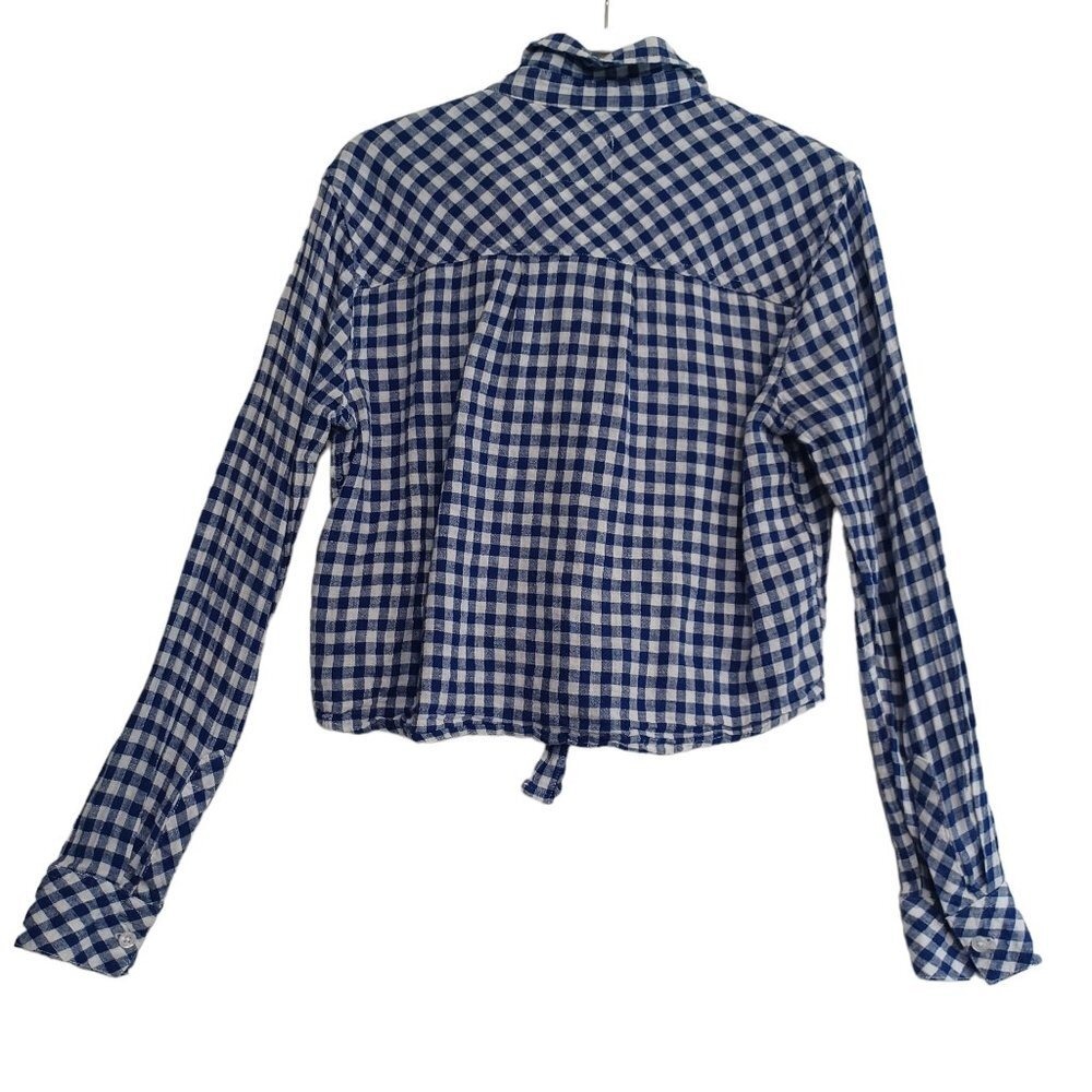 Rails Womens Blue White Gingham Tie Front Button Down Shirt XS Cropped Long Slv - Picture 10 of 12